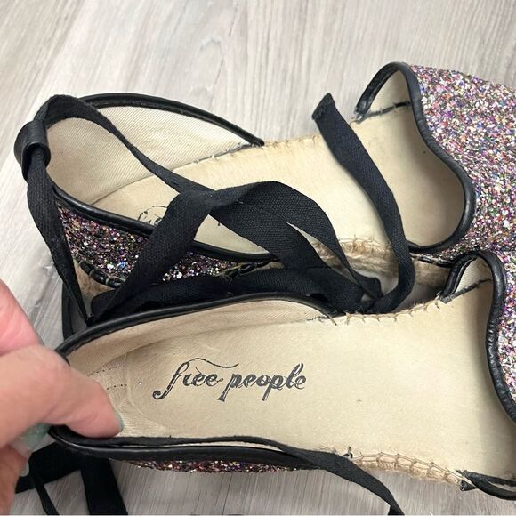 Free People Espadrilles Women’s 8.5 Paradise Glitter Tie Ankle Platform - Picture 4 of 7